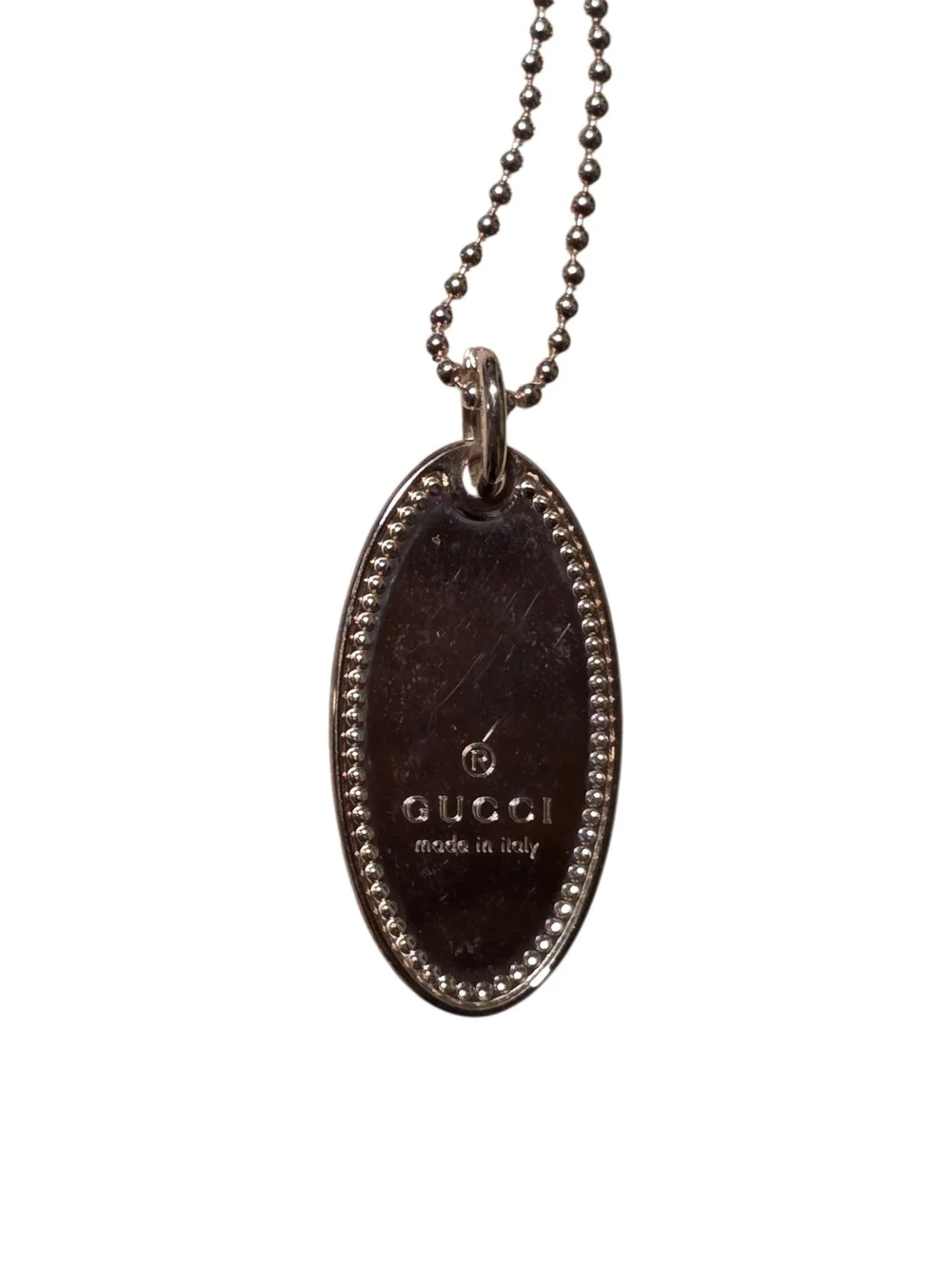 New GUCCI Sterling Silver Oval Pendant Necklace with Chain (Retails $285)